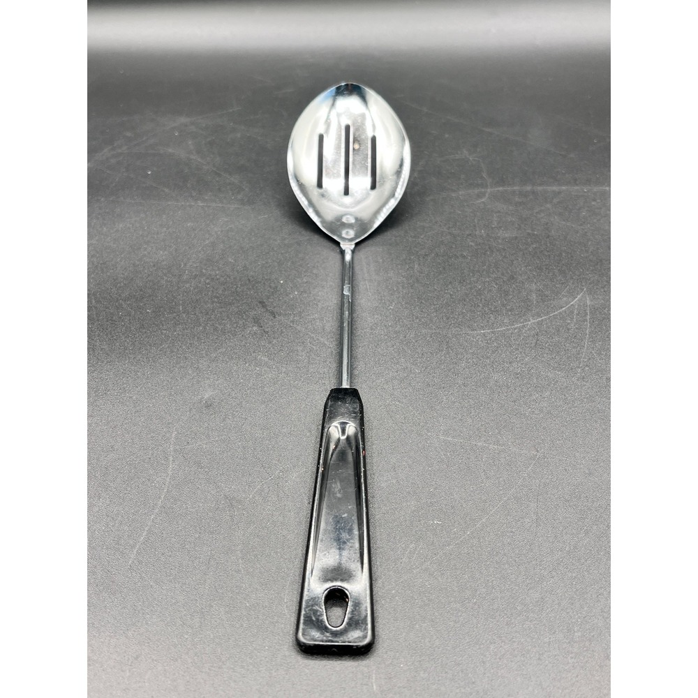 Vtg Ames USA Slotted Spoon Stainless Steel Black Handle Kitchen Utensil 11.25"